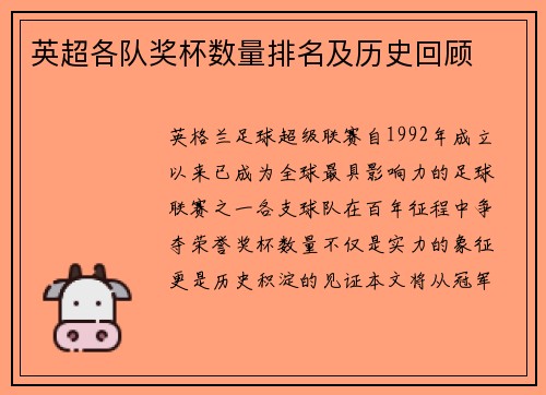 英超各队奖杯数量排名及历史回顾